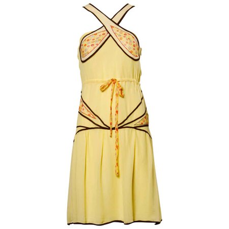 Moschino Yellow Silk Patchwork Vintage 1920s-Inspired Flapper Dress For Sale at 1stdibs