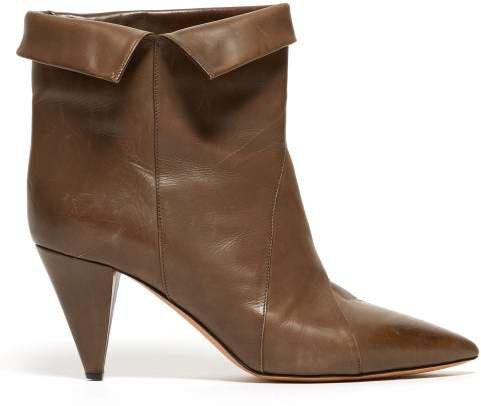 Larel Panelled Leather Ankle Boots - Womens - Khaki