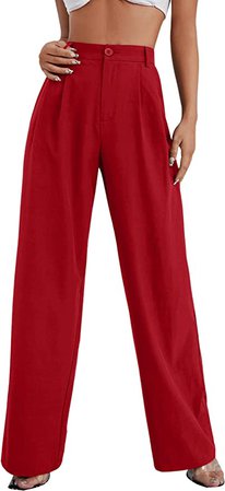 SweatyRocks Women's Casual Wide Leg High Waisted Button Down Straight Long Trousers Pants at Amazon Women’s Clothing store