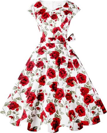 Amazon.com: Kingfancy Women Vintage 1950s Dress Retro Cocktail Party Swing Dresses with Cap Sleeves : Clothing, Shoes & Jewelry