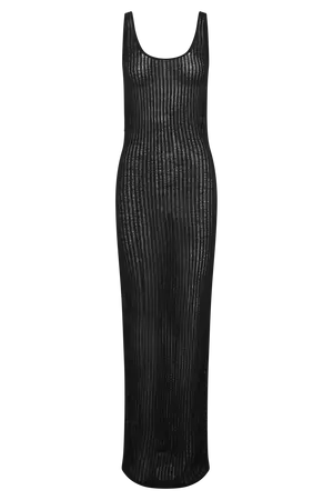 Abbey Ladder Knit Cowl Maxi Dress - Black - MESHKI