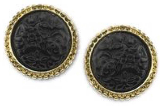 Swarvoski 2028 Gold-Tone Black Carved Stone Button Earrings