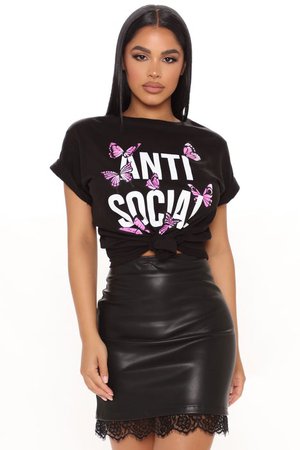 Remaining Anti Social Butterfly Top - Pink, Graphic Tees | Fashion Nova
