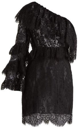 Dundas - One Shoulder Lace Mini Dress - Womens - Black