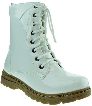 Amazon.com | Nature Breeze Gwen 01 HI Womens Patent Milatary Lace Up Combat Boots White 7 | Snow Boots