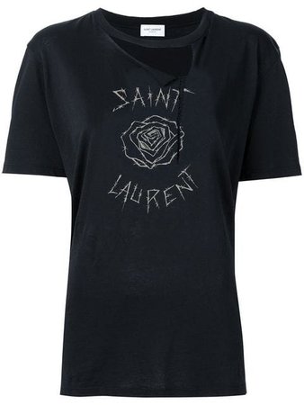 Saint Laurent logo-print slashed T-shirt $331 - Buy Online - Mobile Friendly, Fast Delivery, Price