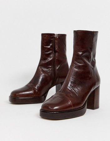 ASOS DESIGN Reunion premium leather platform boots in brown | ASOS