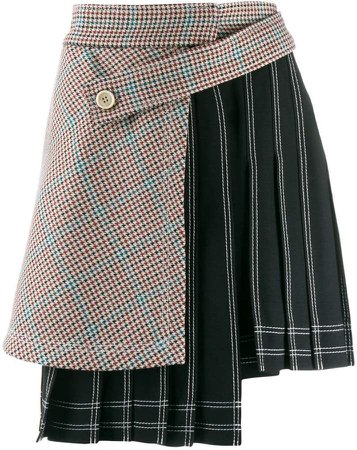 houndstooth panel pinstriped skirt