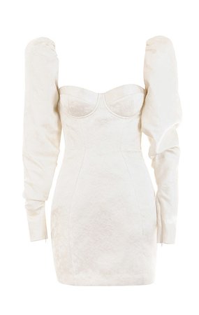 'Cassia' Ivory Jacquard Puff Sleeve Mini Dress
