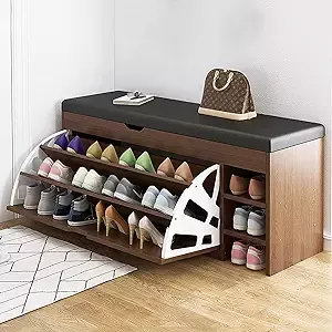 Amazon.com: YQ WHJB Shoe Storage Bench with Hidden Shoe Rack,Leather Entryway Shoe Bench Seat Shoe Organizer Shoe Cabinet,Modern Entry Decorative Furniture-B-Brown 100x30x51cm(39x12x20inch)… : Home & Kitchen