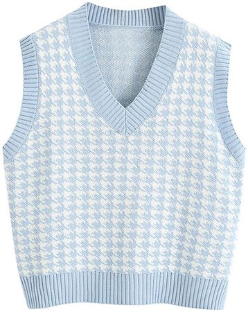 Women's Knit Sweater Vest Y2K Argyle Plaid E-Girls Preppy Style 90s Sleeveless Crop Knitwear Tank Top Streetwear (Khaki, S) at Amazon Women’s Clothing store