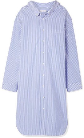 Oversized Striped Cotton-poplin Dress - Blue
