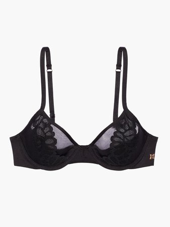 Savage Not Sorry Microfiber and Lace Half Cup Bra in Black | SAVAGE X FENTY