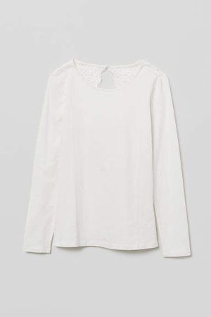 Jersey Top with Lace - White