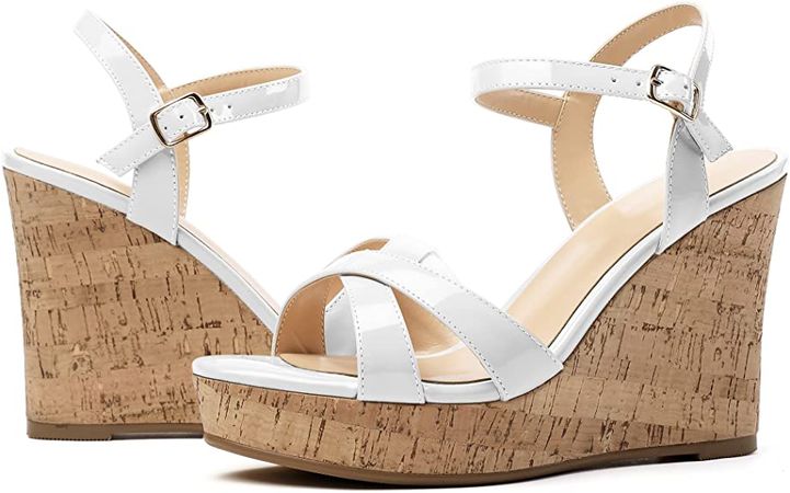 Amazon.com | Eldof Platform High Heel Wedge Sandals for Women Ankle Strap Open Toe Wooden Wedge Heels Summer Sandals for Dress Party Evening 4 Inch | Shoes