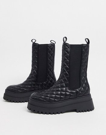 Public Desire Nature quilted chunky boots in black | ASOS