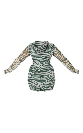 Plus Green Zebra Mesh Button Down Shirt Dress | PrettyLittleThing USA