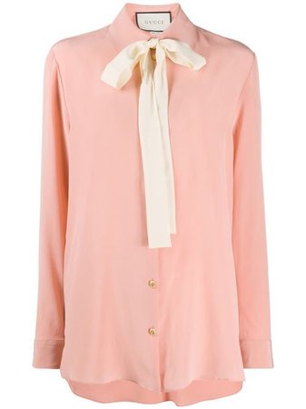 Shop Gucci pussy bow silk shirt with Express Delivery - FARFETCH