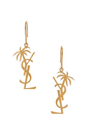 Saint Laurent Palm YSL Earrings in Gold | FWRD