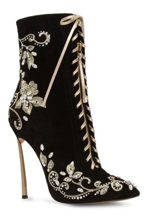 gold embroidered stiletto boots