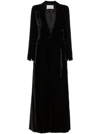 Olivier Theyskens Silk Blend Velvet Long Sleeve Maxi Coat OTP18M03P Black | Farfetch