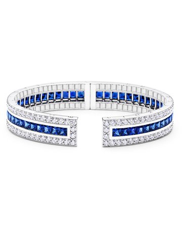 Paul Morelli Rectangular Pinpoint Cuff Bracelet with Sapphires & Diamonds | Neiman Marcus