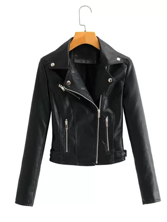 Zip Up PU Leather Moto Jacket | SHEIN USA