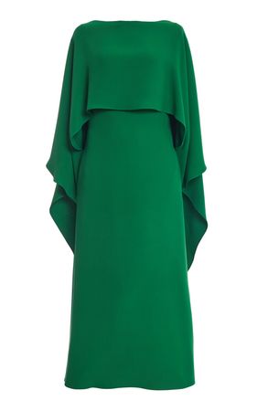Cape-Detailed Silk Midi Dress By Valentino | Moda Operandi