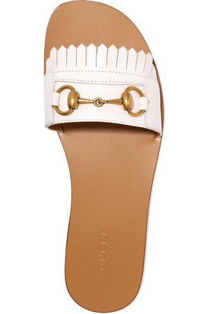 Gucci | Varadero horsebit-detailed fringed leather slides | NET-A-PORTER.COM
