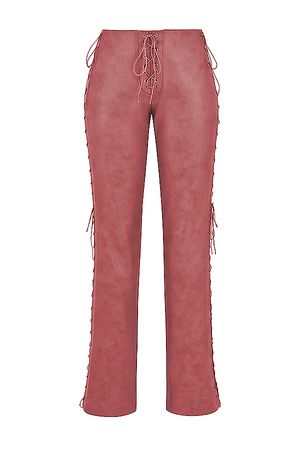 Clothing : Trousers : 'Drew' Warm Pink Vegan Leather Lace Up Trousers