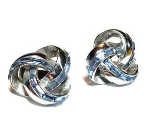Decadent Sky Blue Bezel Set Rhinestone Silver Knot Earrings circa 1960 – Dorothea's Closet Vintage