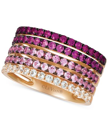 Le Vian Strawberry Layer Cake Multi-Gemstone Stack Look 14k Rose Gold Statement Ring