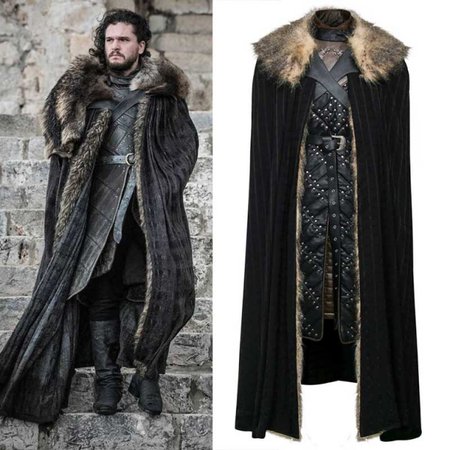 Game of Thrones Season 8 Jon Snow Cosplay Costume Full Set Overcoat Vest Scarf Trousers