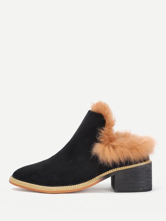 Faux Fur Design Block Heeled Boots