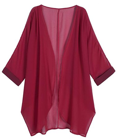 sheer red kimono cardigan cover up