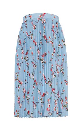 Dusty Blue Floral Printed Pleated Midi Skirt | PrettyLittleThing