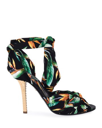 Dolce & Gabbana Flower Silk Twill Tie Up Sandals | Neiman Marcus