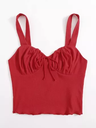 Tie Front Ruched Bust Cami Top | SHEIN USA red