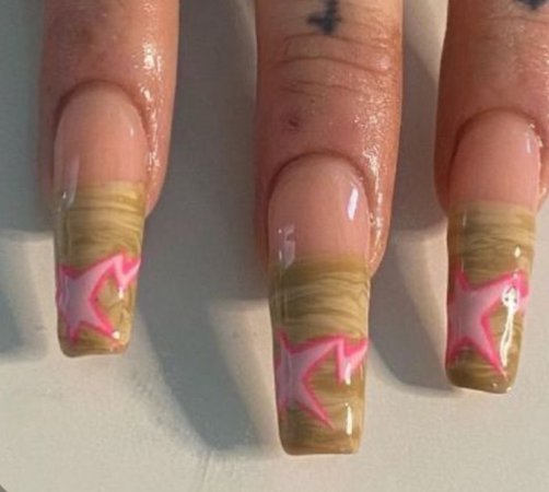 green and pink nails