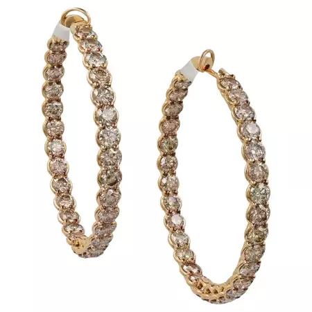Spectra Fine Jewelry Diamond 18k Gold Hoop Earrings For Sale at 1stDibs