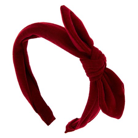 Solid Knotted Bow Headband - Burgundy | Claire's US
