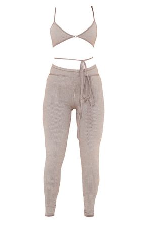 Grey Two Tone Knit Triangle Bralet & Legging Set | PrettyLittleThing USA