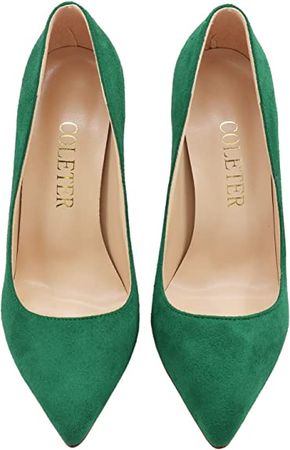Amazon.com | COLETER Women's Sexy Pointed Toe High Heels,4.72 inch/12cm Suede Pumps,Wedding Dress Shoes,Cute Evening Stilettos Suede Green 8 US | Shoes