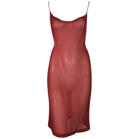 1997 Gucci by Tom Ford Sheer Red Slip Mini Dress For Sale at 1stdibs