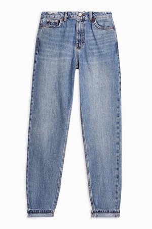 Mid Blue Raw Waistband Mom Jeans | Topshop blue