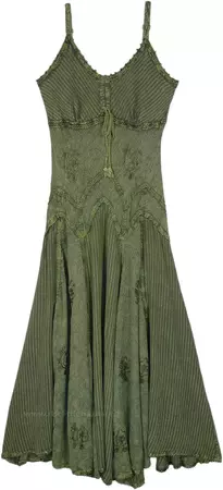 Prairie Green Western Renaissance Maxi Dress | Dresses | Green | Sleeveless, Embroidered, Lace, XL-Plus