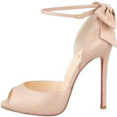 Christian Louboutin Dos Noeud Peep-Toe Ankle Wrap Red Sole Pump, Nude