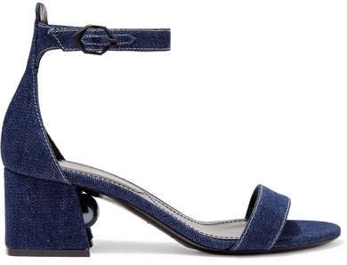 Miri Faux Pearl-embellished Denim Sandals - Mid denim