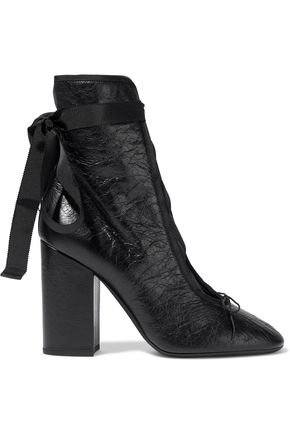Grosgrain-trimmed cracked-leather ankle boots | VALENTINO GARAVANI | Sale up to 70% off | THE OUTNET