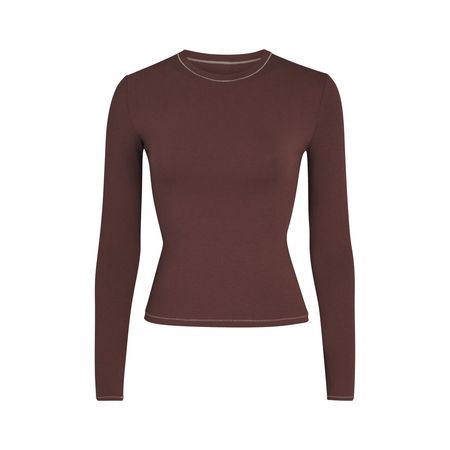 Cotton Jersey Long Sleeve T-Shirt - Chocolate | SKIMS